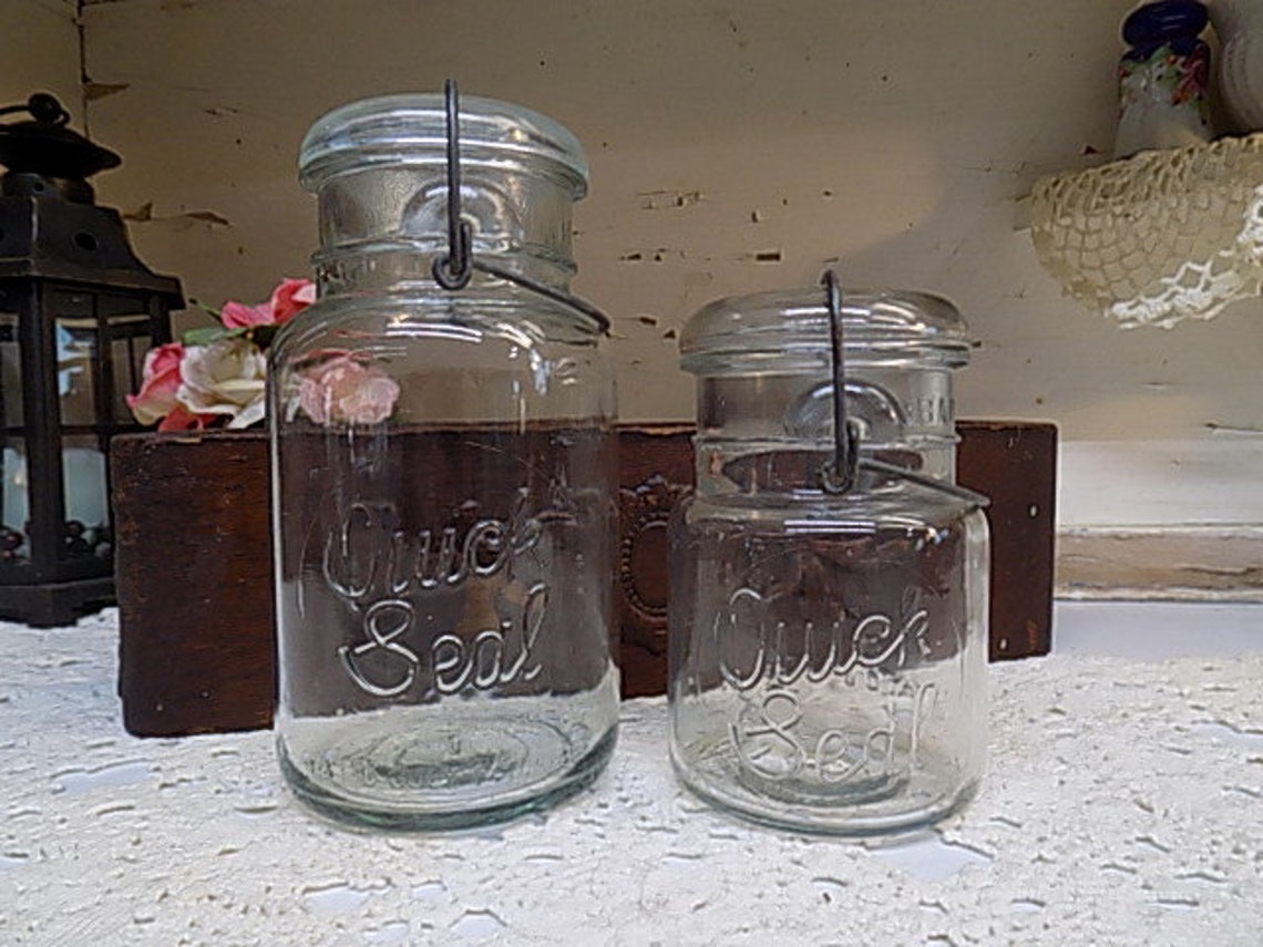 2 Vintage Clear Quick Seal Jars Quart and Pint Sized with Wire Etsy
