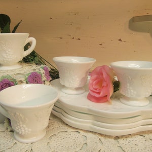 8 Piece Vintage White or Milk Glass Snack Sets 4 Cups and 4 Plates B943 image 5