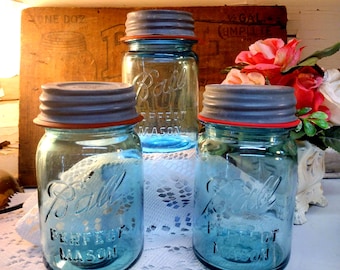 Ball Ideal Quart Mason Jar, PAT'D July 14 1908, Aqua Glass With