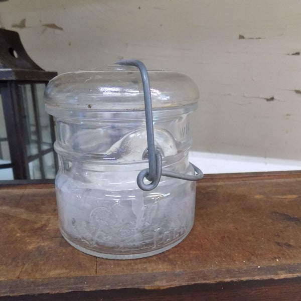One Vintage HAZY Half Pint Clear Ball Ideal Jar with Wire Bail and Glass Lid JAR Is HAZY  B336