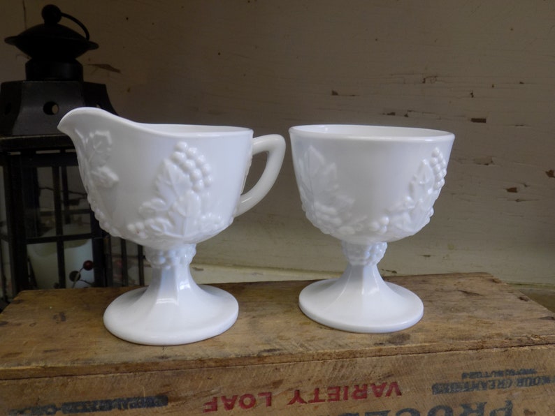 Vintage Milk Glass Cream And Sugar Set Colony G Image 0