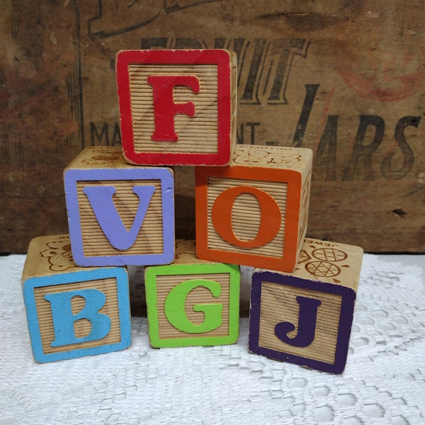 Six Toy Block Set of Larger Brightly Colored Wooden Blocks Set of 6
