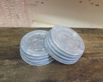 2 REPRODUCTION New Galvanized Zinc Look Unlined Regular or Standard Mouth Canning Jar Lid For Crafts or Decor B318