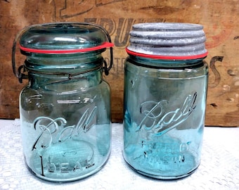 Ball Ideal Quart Mason Jar, PAT'D July 14 1908, Aqua Glass With
