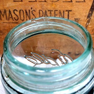 One Antique Aqua Blue 3 L Ball Mason Pint Sized Jar with Rustic Zinc Lid CHIP to LIP Imperfect Jar Please Read Description image 7