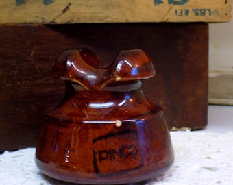 One Vintage IMPERFECT Porcelain Ceramic Pinco Insulator Brown Rustic Primitive CHIPPED  298