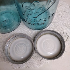 Two Aqua Blue IMPERFECT Quart Sized Ball Perfect Mason Jars with Offset Embossing Zinc Lids CHIPS to LIPS and Bead Seals image 8