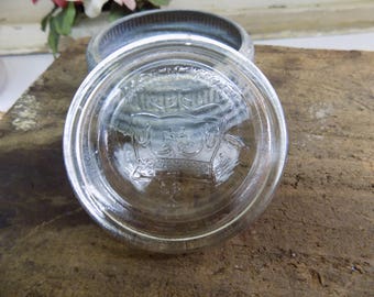 One Vintage Crown Glass Lid Insert with Rustic Zinc Band Fits Corona or Crown Jars Will NOT Fit Standard Mouth Mason Jars Lines in the Glass