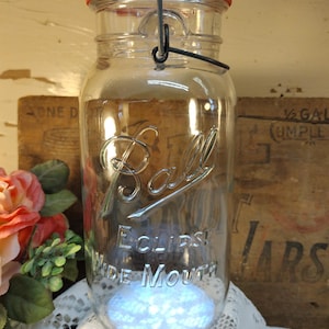 One Vintage IMPERFECT Clear Ball Eclipse Wide Mouth Half Gallon Sized Jar with Wire Bail and Glass Lid Noticeable SCRATCHES to the glass