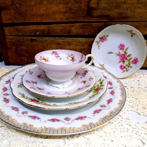 5 Piece IMPERFECT Vintage Mismatched China Place Setting Vintage Tea Party Wedding China 1090