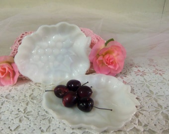 2 Vintage White or Milk Glass Strawberry Shaped Shallow Small Candy Dishes B45