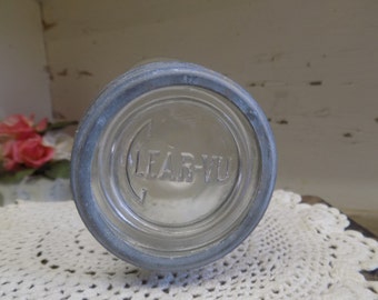One Vintage Clear Vu Glass Lid Insert with Rustic Zinc Band For Regular Mouth Canning Jars B1272