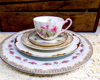 5 Piece Vintage IMPERFECT Mismatched China place setting Wedding China Vintage Tea Party 1075