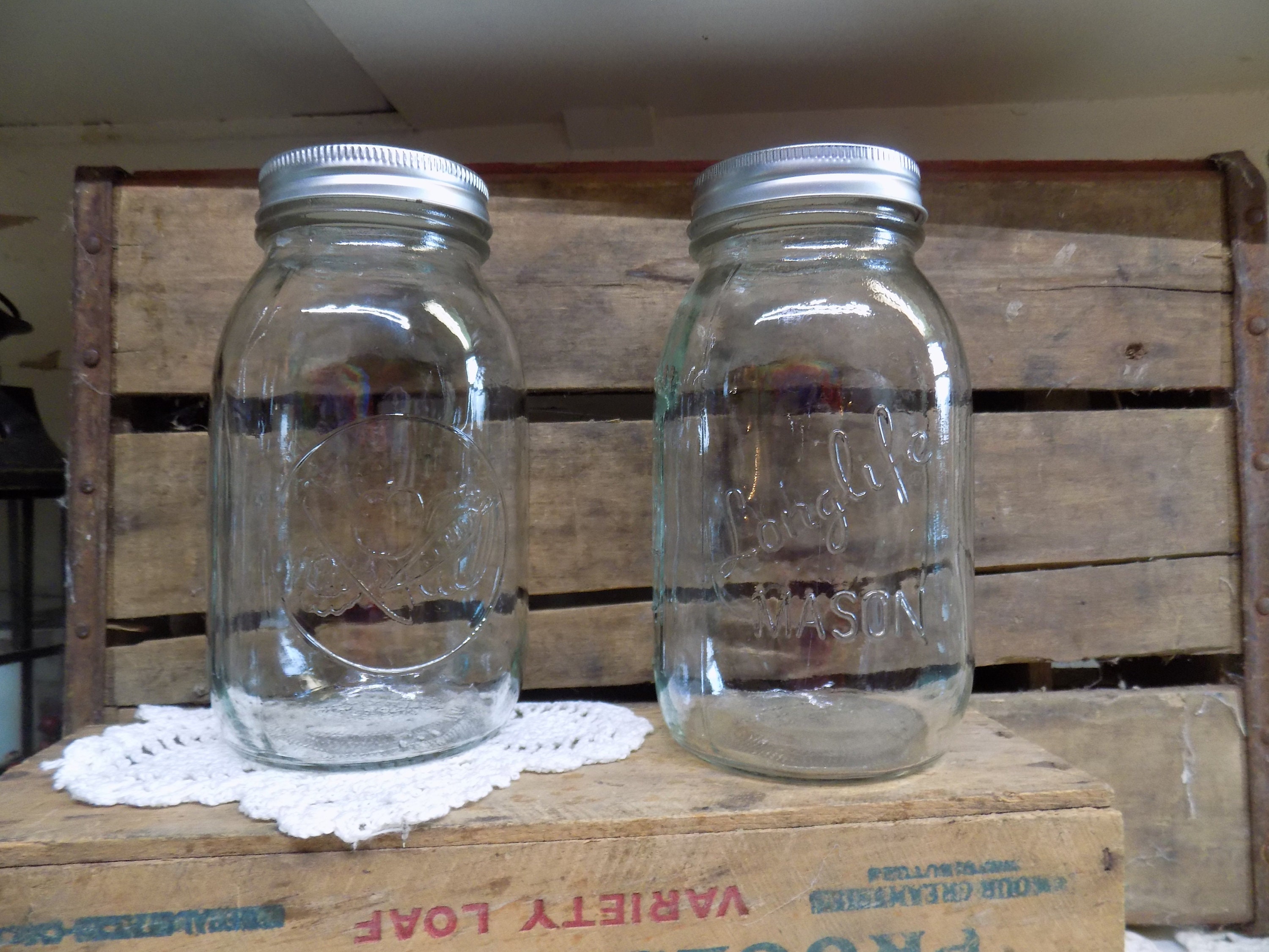 Real Vintage Clear Glass Mason Jars without Lids / Atlas Strong Shoulder  Mason & Lamb Mason Large Jars / Antique Quart-Sized Mason Jars