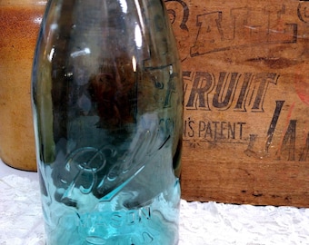 1 Antique IMPERFECT Blue Ball Mason Jar Half Gallon Sized Aqua Jar with Rustic Tall B Zinc Lid 23