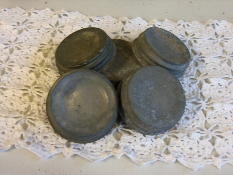 6 Vintage Zinc Canning Jar Lids With White Porcelain Liners Etsy