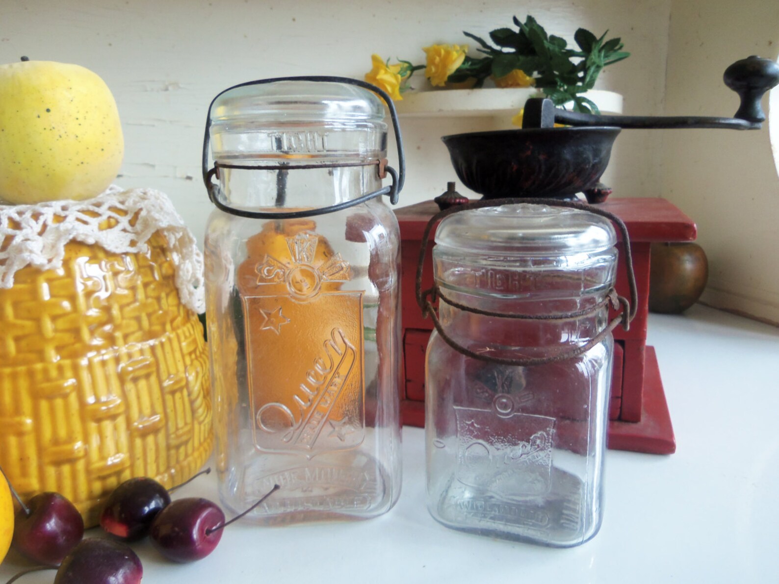 2 Antique Queen Clear Canning Jars With Wire Bails and Glass Etsy