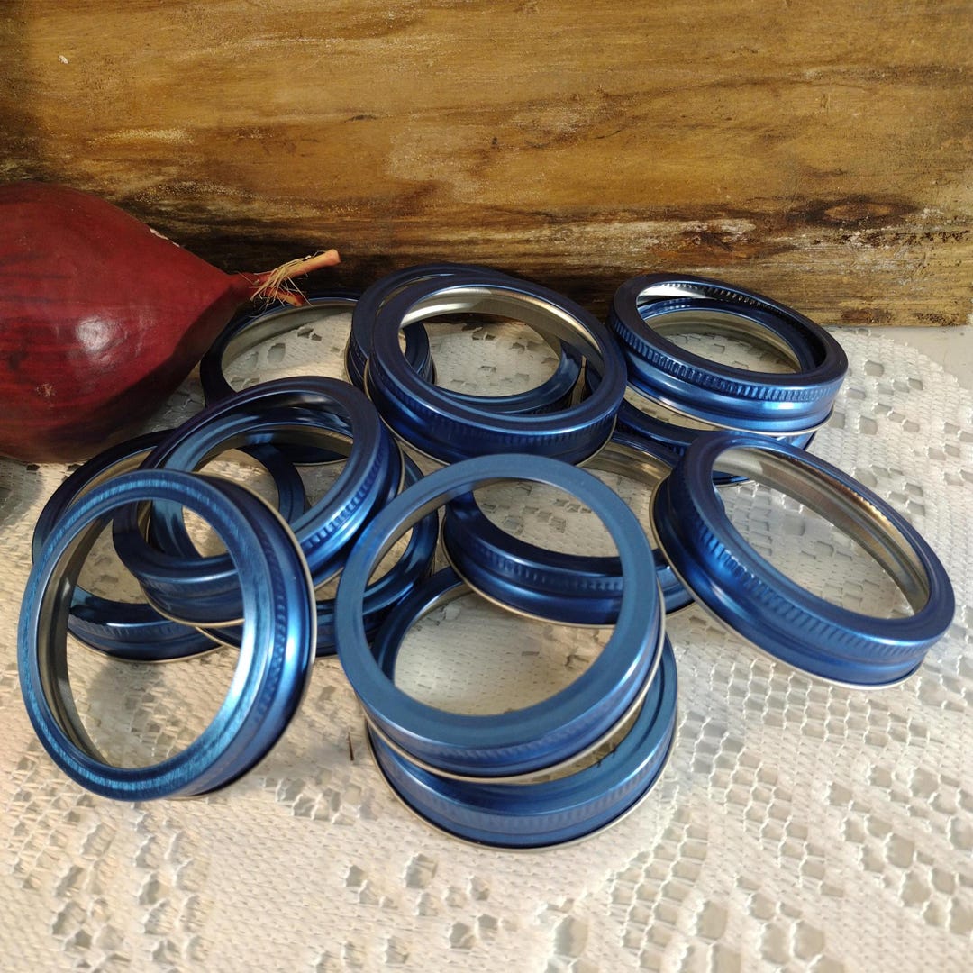 50 New STANDARD or REGULAR MOUTH Metal Canning Jar Rings or Bands Blue ...