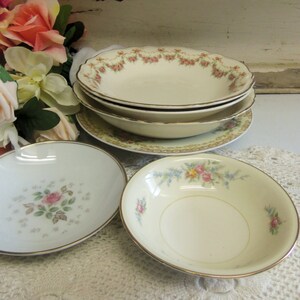 6 Piece Vintage China Shallow Bowl Set Mismatched Wedding China Pinks and Golds B1052 image 5