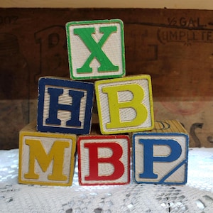 Six Vintage Toy Block Set of Larger Brightly Colored Wooden Blocks Set of 6 NOT PERFECT Crayon Marks Well Loved