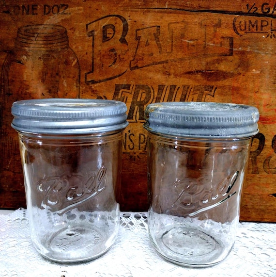 Two Clear Retro Pint Sized Tapered WIDE MOUTH Ball Canning Jars