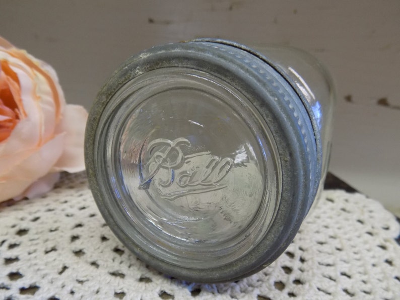One Vintage Ball Glass Lid Insert with Rustic Zinc Band For Etsy