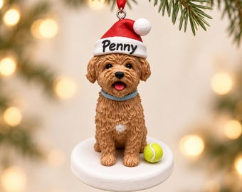 Custom 3D Clay Dog Ornament, Personalized Santa Hat, Holiday Tree Decoration