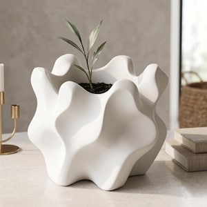 Modern Wavy Geometric Planter, Organic Indoor Plant Pot, Retro Abstract Decor