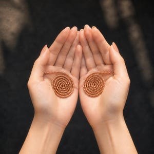 Pair of Spiral Hand Ring Set, Handmade Energy Jewelry for Meditation, Reiki Healing, Pure Copper Palm Ring