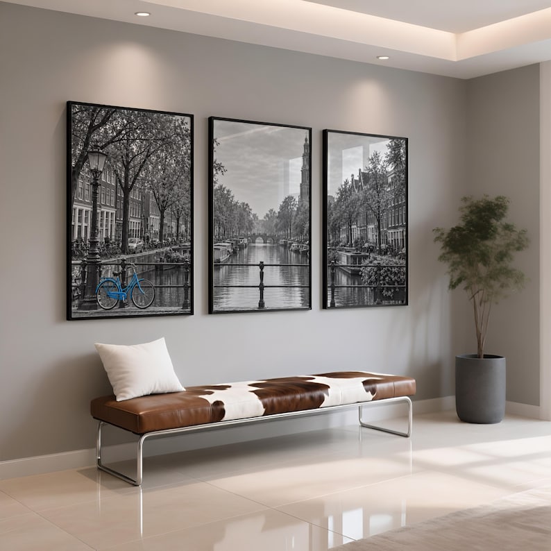 Amsterdam Triptych Wall Art Set, Netherlands Canal Poster Trio (3-panel ...
