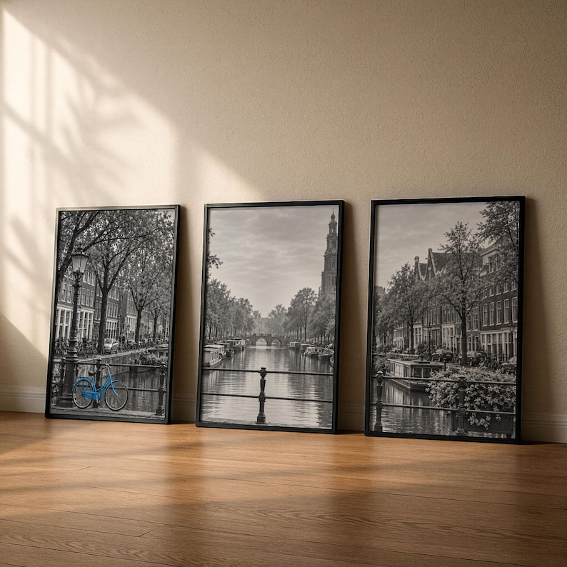 Amsterdam Triptych Wall Art Set, Netherlands Canal Poster Trio (3-panel ...