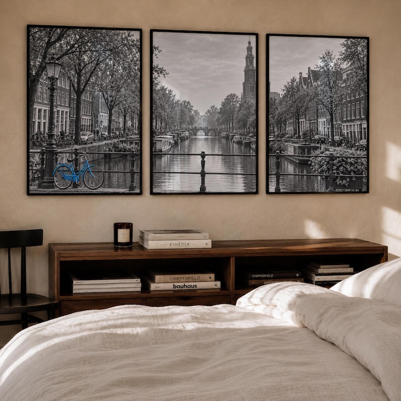 Amsterdam Triptych Wall Art Set, Netherlands Canal Poster Trio (3-panel ...
