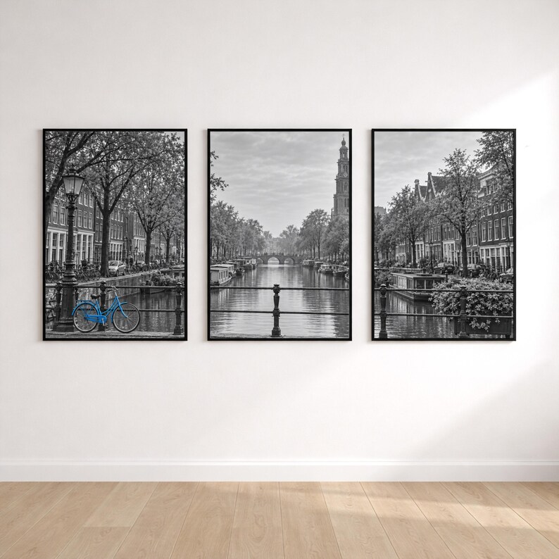Amsterdam Triptych Wall Art Set, Netherlands Canal Poster Trio (3-panel ...