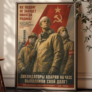 Poster van de liquidatoren van Tsjernobyl 1986 | Kunstprint in Sovjetpropagandastijl ter nagedachtenis aan de kernramp