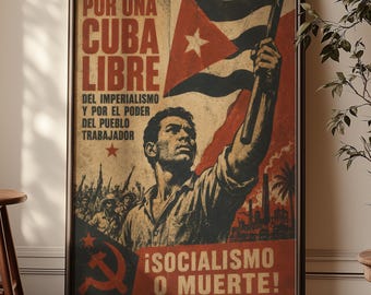 Cuba Libre Poster, Cuban Revolution Wall Art, Vintage Cuban Flag Print, Socialist Propaganda Art, Havana Political Poster, Cuba Decor