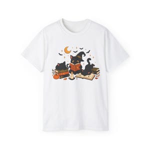 Black Cat Witch Reading Tee | Halloween Bookish Cat Shirt