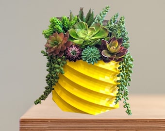 Large oval flower pot - Swirl planter - yellow oval flower pot - succulent planter- cactus pot  - canary yellow pot - yellow accent decor -