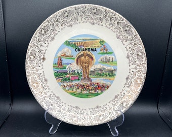 Vintage Oklahoma The Sooner State Collectible Souvenir State Plate 9 3/4" FREE SHIPPING