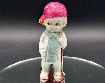 Vintage Hand Painted Miniature Little Boy with Golf Club Bisque Porcelain Figurine Japan Collectible FREE SHIPPING