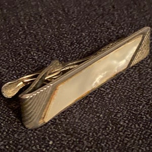 Vintage Tie Clip with Shell Inlay Mid Century 1960’s Fashion Tie Bar FREE SHIPPING