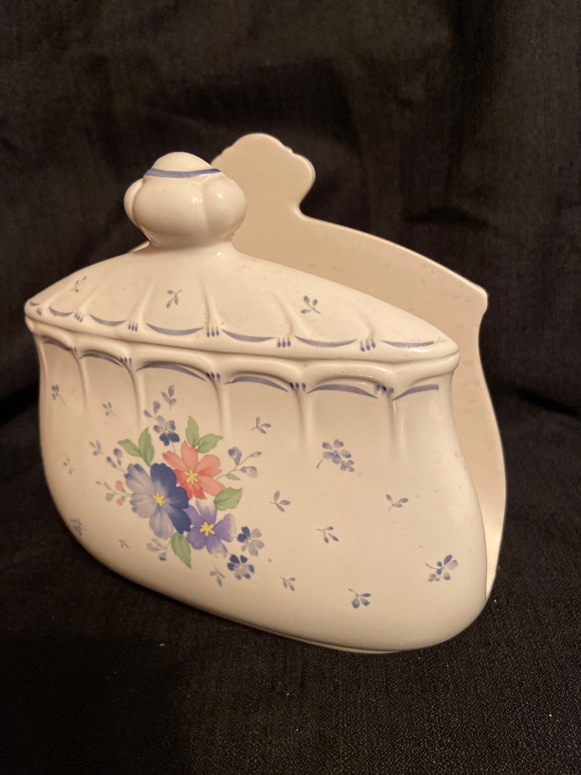 Vintage Napkin Holder Ceramic Blue with Flowers FREE SHIPPING Etsy