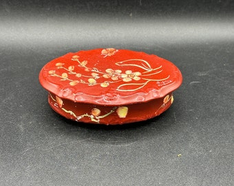 Vintage Hand Painted Floral Porcelain Trinket Jewelry Dish Box with Lid FREE SHIPPING