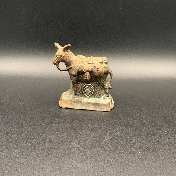 Vintage Copper Cast Metal Mule Donkey Burro Figurine Arkansas State Collectible Souvenir FREE SHIPPING