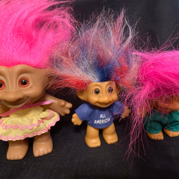 Vintage Troll Dolls Jewel Troll Set of 3 All American Troll and Russ Berrie’s Troll Doll FREE SHIPPING