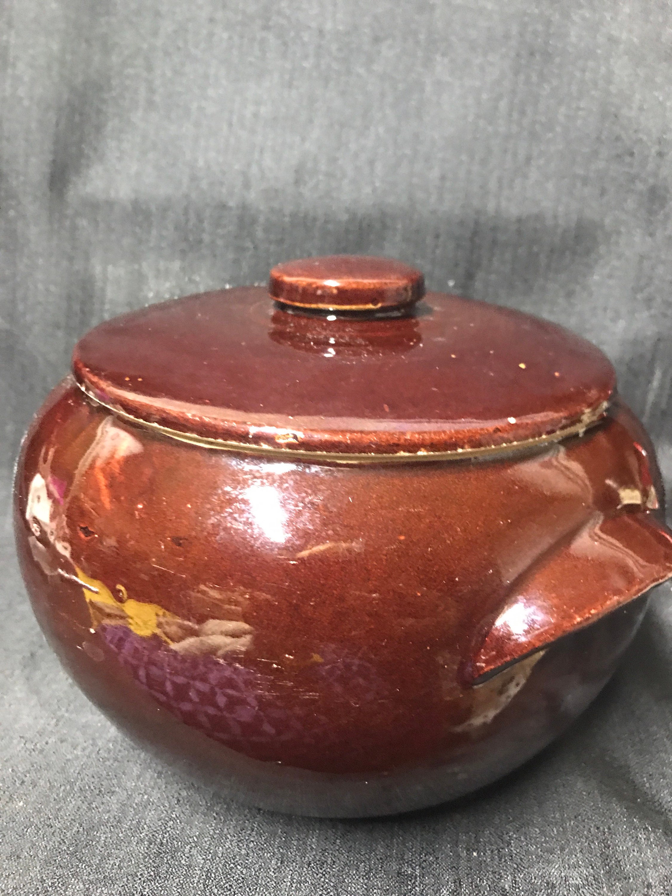 Antique American Stoneware 2 Quart Size Bean Pot - Baked Beans Cooking Pot  Circa Early 20th Century