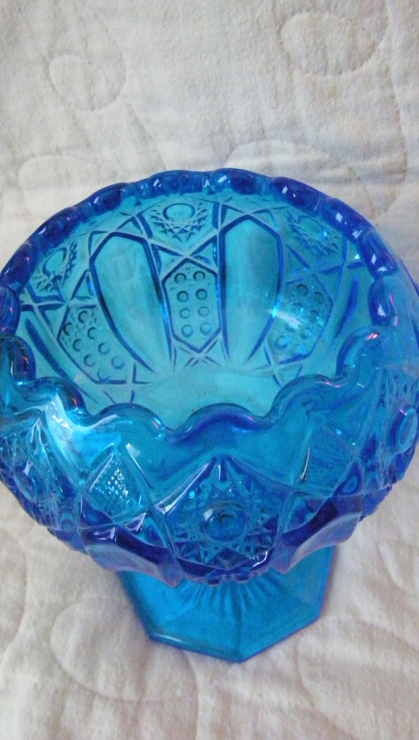 Vintage Blue Glass Compote Bowl Antique Compote Candy Dish Etsy