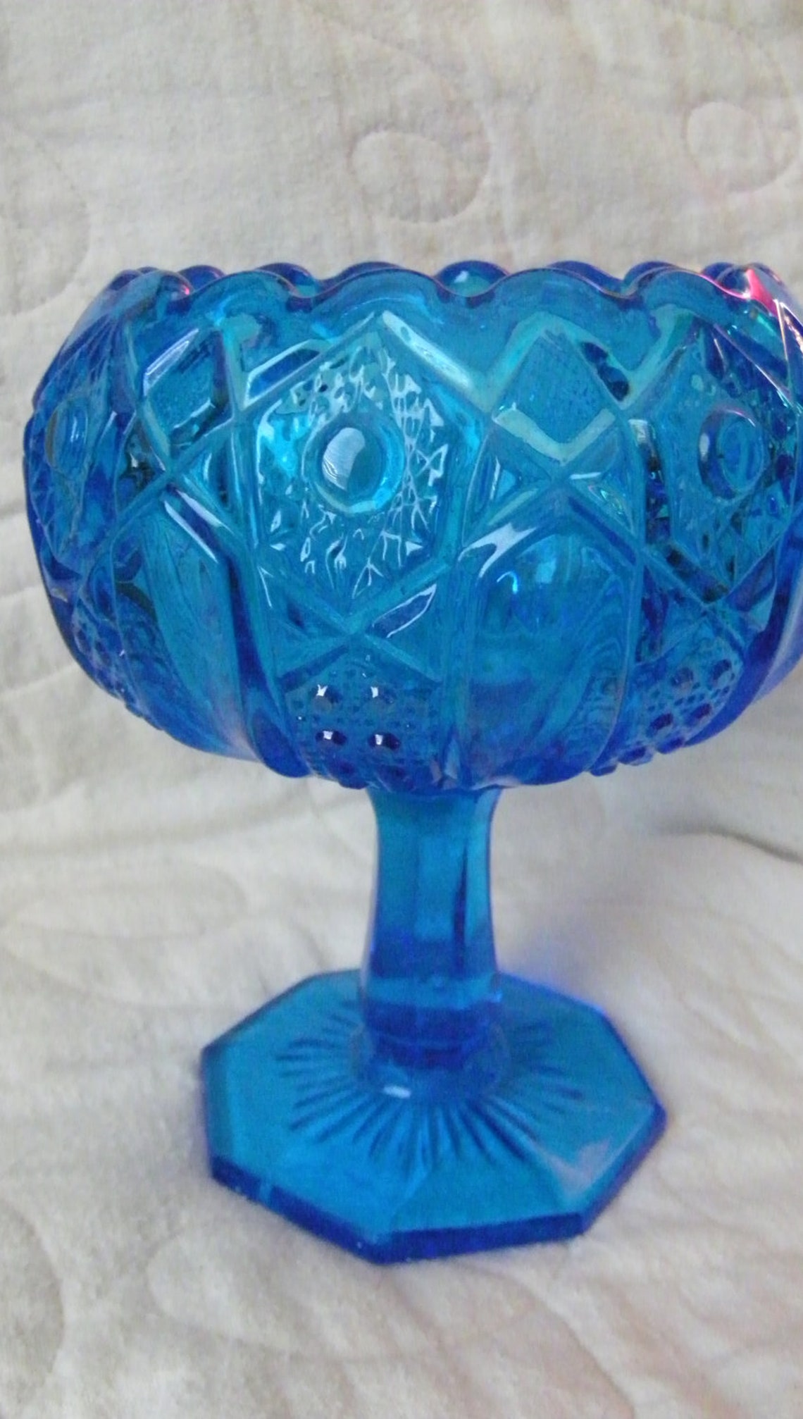 Vintage Blue Glass Compote Bowl Antique Compote Candy Dish Etsy