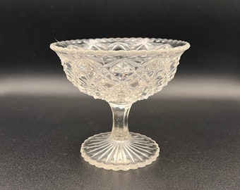 Vintage Clear Pressed Glass Candy Compote Sherbert Pedestal Dish Quilted Diamond Pattern 4" tall FREE SHIPPING