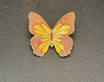 Vintage Aviva Butterfly Orange and Yellow Cloisonne Look Enamel Brooch Pin Taiwan 1.5" FREE SHIPPING