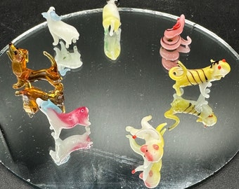 Vintage Collectable Handblown Glass Miniature Animal Figurines Set of 7 FREE SHIPPING